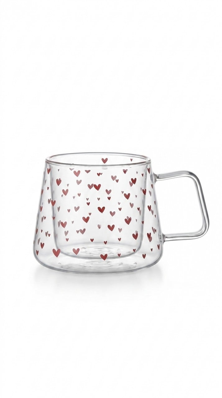 Taza doble vidrio corazon